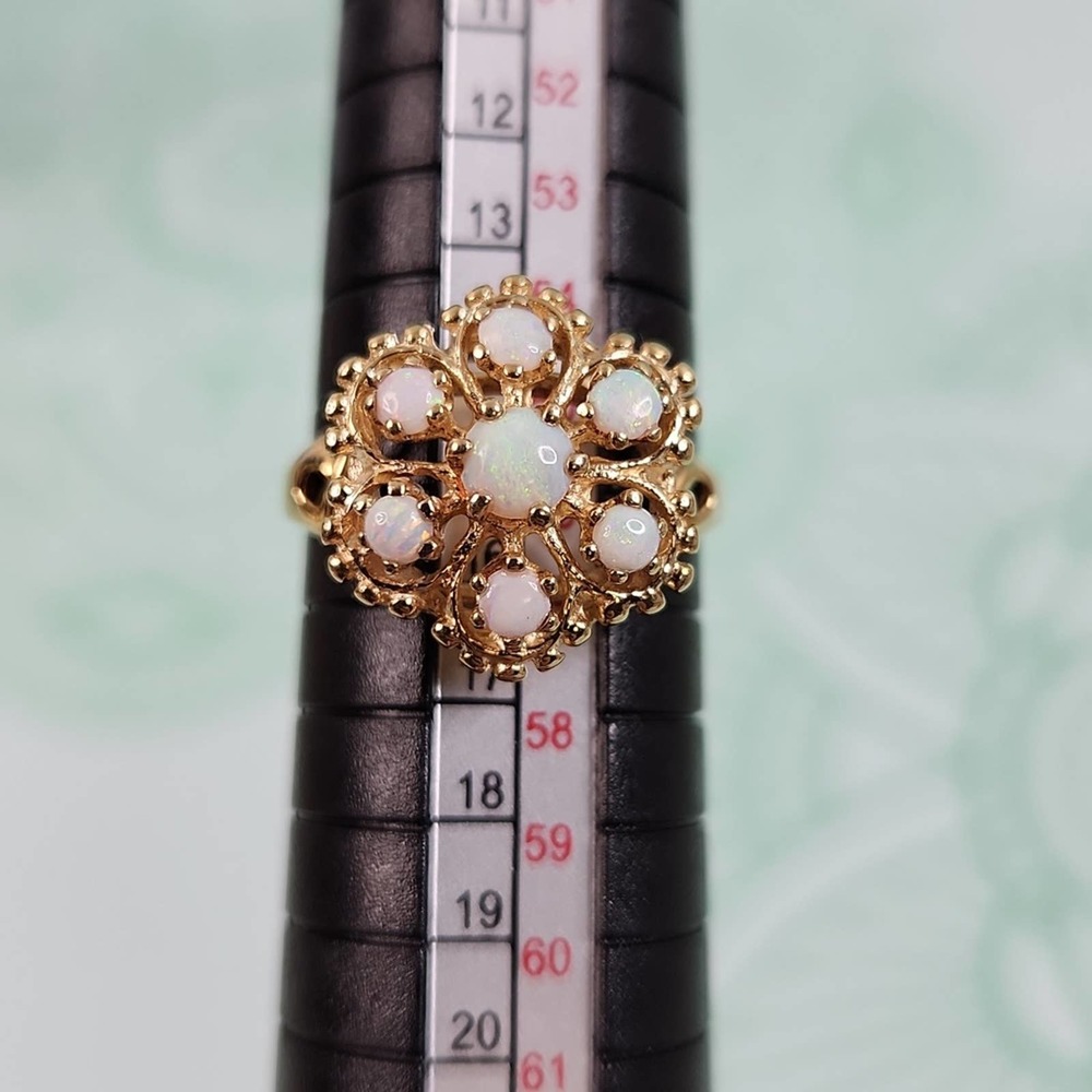 ESTATE 10k Flower Cluster Style Opal Ring - Picture 2 of 4